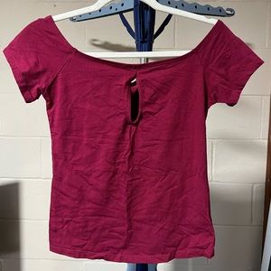 Express red off the shoulder top with keyhole detail